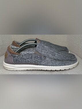 Hey Dude Wally Slip On Loafers Gray Tan White Canvas Comfort Casual Summer 13